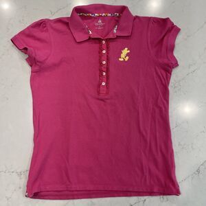 Disney Parks Girls Hot Pink Pique Polo With Yellow Mickey‎ Mouse Ruffle Sz L